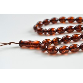 Misbaha Islam Rosary of Genuine Baltic Amber 10 grams Cognac Color 10 x 7 mm Beads