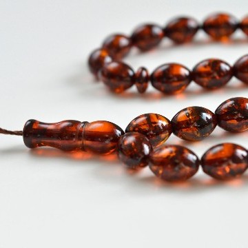 Misbaha Islam Rosary of Genuine Baltic Amber 10 grams Cognac Color 10 x 7 mm Beads