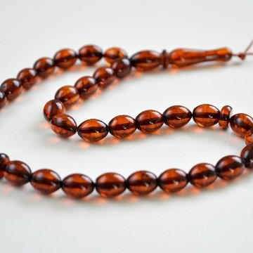 Misbaha Islam Rosary of Genuine Baltic Amber 11 grams Cognac Color 10 x 7.5 mm Beads