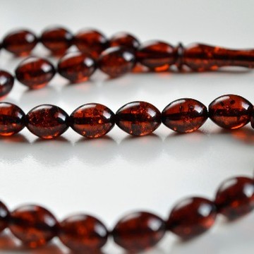 Misbaha Islam Rosary of Genuine Baltic Amber Deep Cognac Color Olives Beads 20.5 g