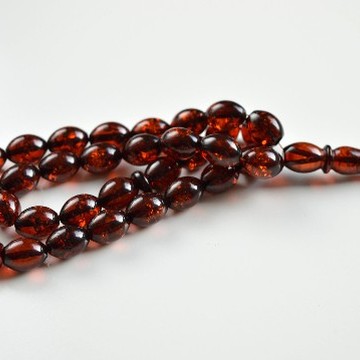 Misbaha Islam Rosary of Genuine Baltic Amber Deep Cognac Color Olives Beads 20.5 g