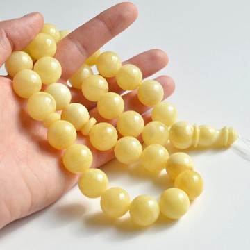 Intense Milky White Misbaha Rosary Prayer, Pure 33 Baltic Amber Islamic Worry Beads 79 g 16 mm