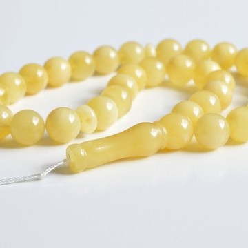 Intense Milky White Misbaha Rosary Prayer, Pure 33 Baltic Amber Islamic Worry Beads 45 g 13 mm