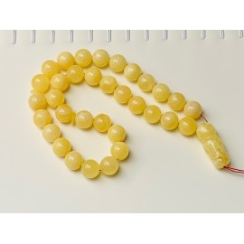 Intense Milky White Misbaha Rosary Prayer, Pure 33 Baltic Amber Islamic Worry Beads 52 g 14 mm