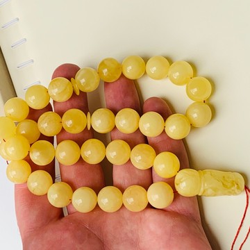 Intense Milky White Misbaha Rosary Prayer, Pure 33 Baltic Amber Islamic Worry Beads 52 g 14 mm