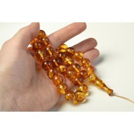 Oval Baltic Amber Beads Islamic Koran Prayer Beads 33 Amber Beads Orange Gold Color 34.5 gram