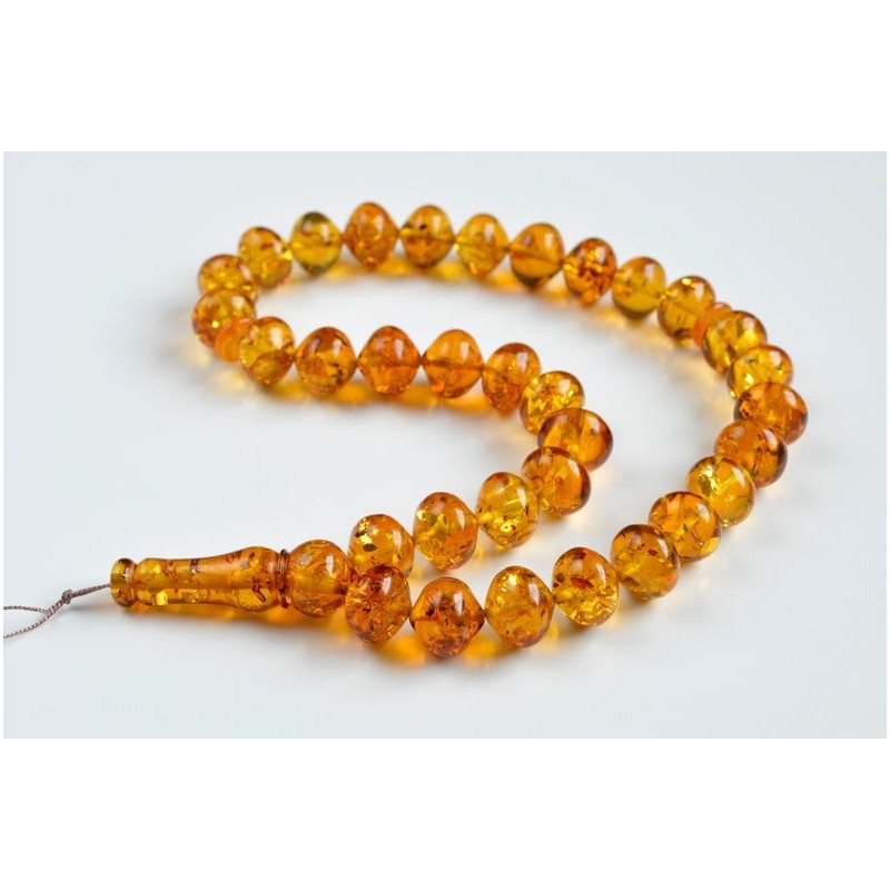 Oval Baltic Amber Beads Islamic Koran Prayer Beads 33 Amber Beads Cognac Color