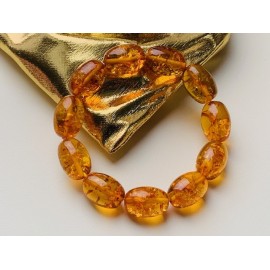 Baltic Amber Beaded Bracelet , Gold Cognac Amber Oval beads Beads