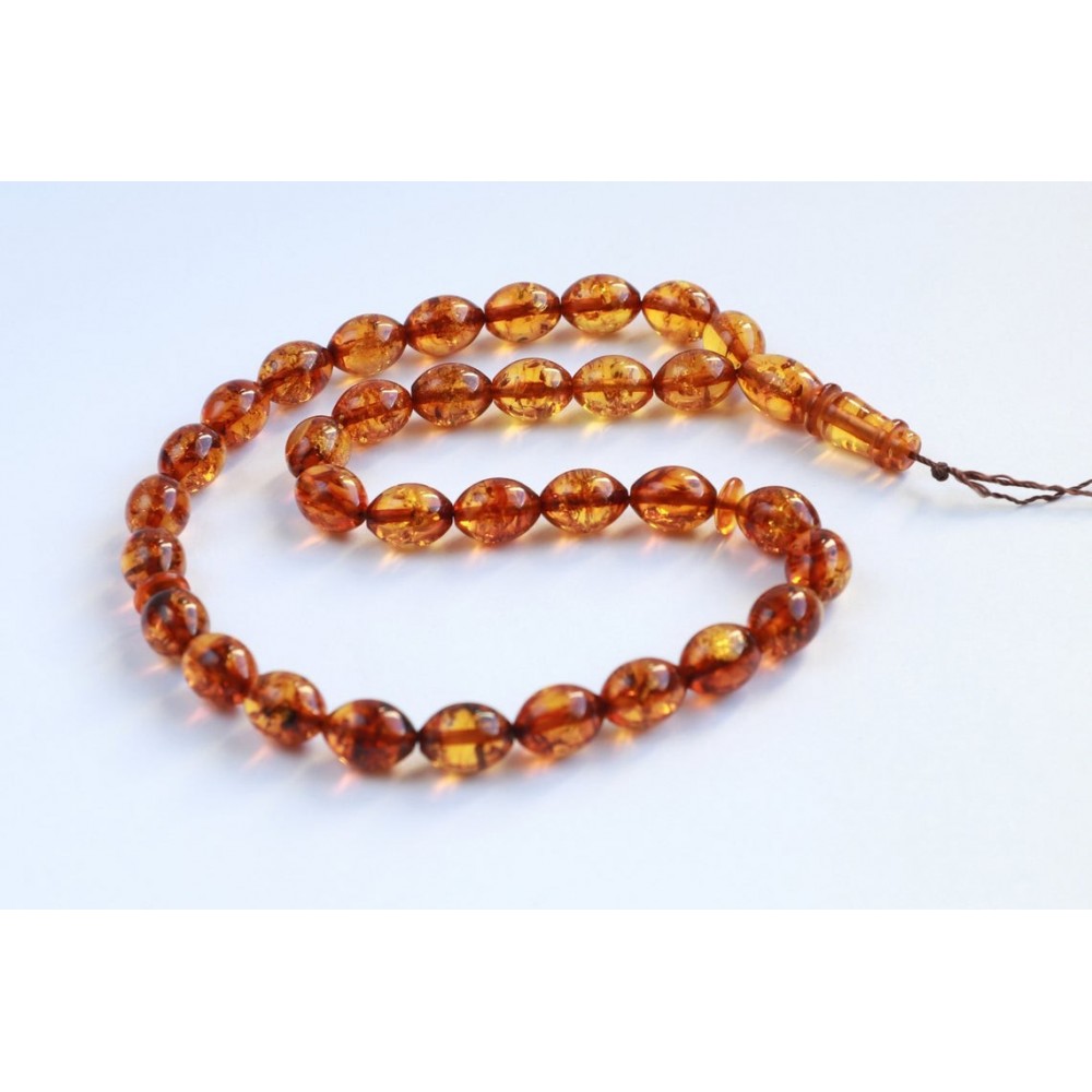 Orange Amber Misbaha Rosary 33 Baltic Amber Olive Beads 33 Worry Beads 14 g