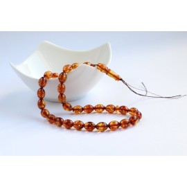 Orange Amber Misbaha Rosary 33 Baltic Amber Olive Beads 33 Worry Beads 14 g