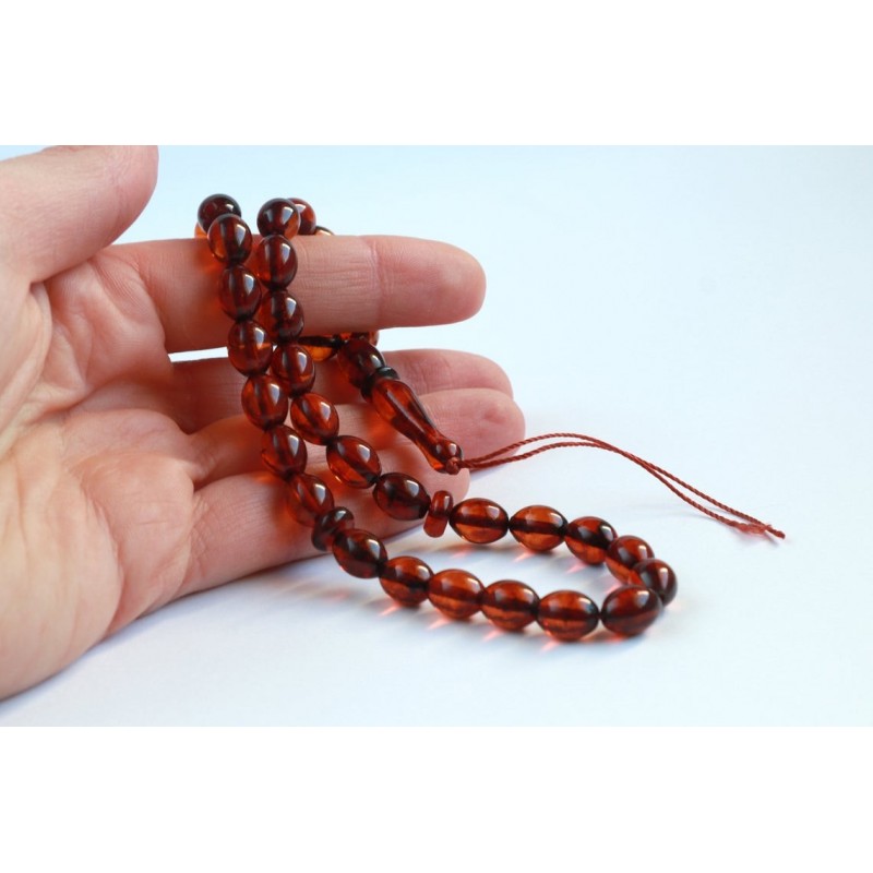 Orange Amber Misbaha Rosary 33 Baltic Amber Olive Beads 33 Worry Beads