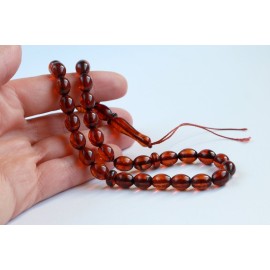 Orange Amber Misbaha Rosary 33 Baltic Amber Olive Beads 33 Worry Beads