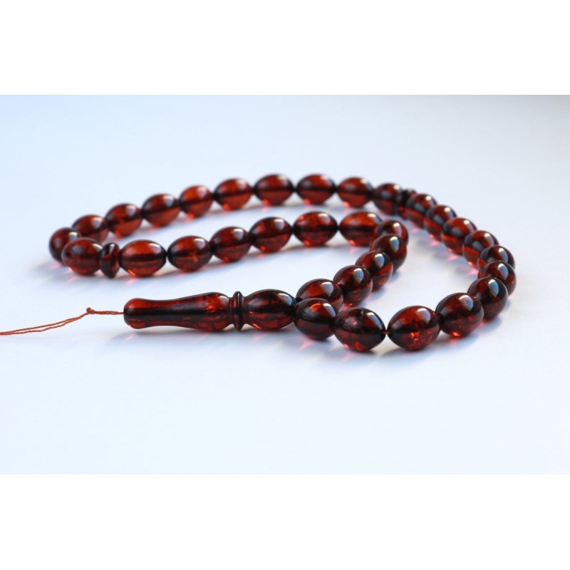 Cherry Amber Misbaha Rosary 33 Baltic Amber Olive Beads 33 Worry Beads 20 g