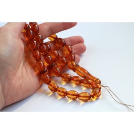 Set of Two Amber Misbaha Rosary 33 Baltic Amber Olive Beads 33 Worry Beads