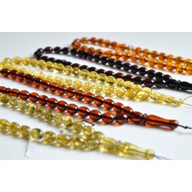 Set of Five Amber Misbaha Rosary 33 Baltic Amber Olive Beads 33 Worry Beads
