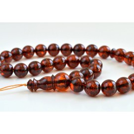 Baltic Amber Tespih Red Cognac Rare Color Misbaha 33 Beads 67 g Handmade