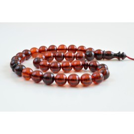 Baltic Amber Tespih Red Cognac Amber Misbaha 33 Beads 43 g Handmade