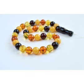 Massive Baltic Amber Tespih Multicolored Amber Egg Yolk Misbaha 33 Beads Handmade Amber 161.5 g White Cherry Amber
