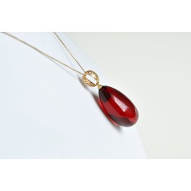 Royal Red Ruby Amber Pendant, Gold- plated 925 Silver, Exclusive Amber Pendant, Drop Shape Pendant, Natural Baltic Amber