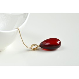 Royal Red Ruby Amber Pendant, Gold- plated 925 Silver, Exclusive Amber Pendant, Drop Shape Pendant, Natural Baltic Amber