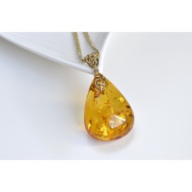 Natural Baltic Amber Pendant, Gold-plated 925 Silver Necklace