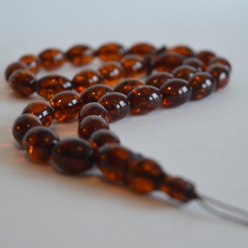 Cognac / Deep Tea with Shell Baltic Amber Prayer Beads 29.75 grams