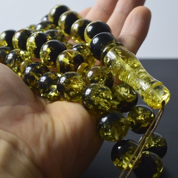 Lemon and Black Baltic Amber Prayer Beads 98.70 grams