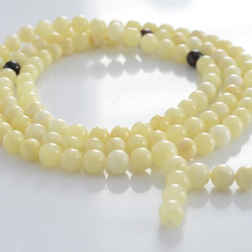 Milky White / Red Cherry Baltic Amber Buddhist Prayer Beads 53.05 grams