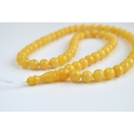 Butterscotch Natural Amber Round Beads, Egg Yolk Yellow Baltic Amber Islamic Prayer Beads 66 Worry Beads 29.5 g