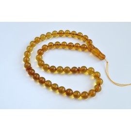 Orange Natural Amber Round Beads, Cognac Yellow Baltic Amber Islamic Prayer Beads 45 Worry Beads 47.5 g