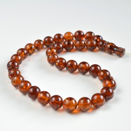 Baltic Amber Tespih Red Cognac Amber Misbaha 33 Beads 34.5 g Handmade