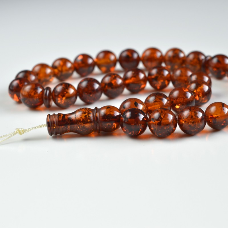 Baltic Amber Tespih Red Cognac Amber Misbaha 33 Beads 34.5 g Handmade