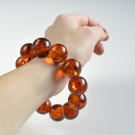 Baltic Amber bracelet round beads red cherry color 52.5 grams handmade Beads